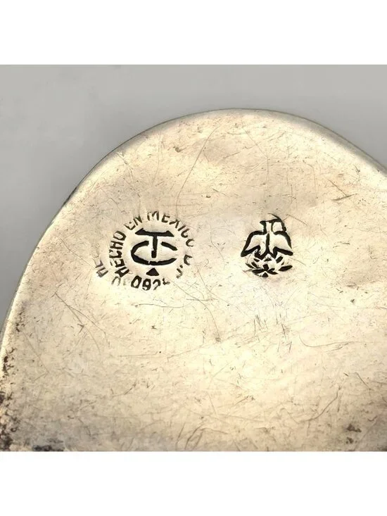 Vintage Taxco Sterling Silver Green Onyx Locket Brooch Mexico Eagle Mark 1 - Picture 7 of 13